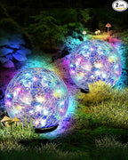 Garden Solar Ball Lights Outdoor Waterproof, 50 LED Cracked Glass Globe Solar Power Ground Lights for Path Yard Patio Lawn, Outdoor Decoration Landscape Colorful(2 Pack 4.7'')