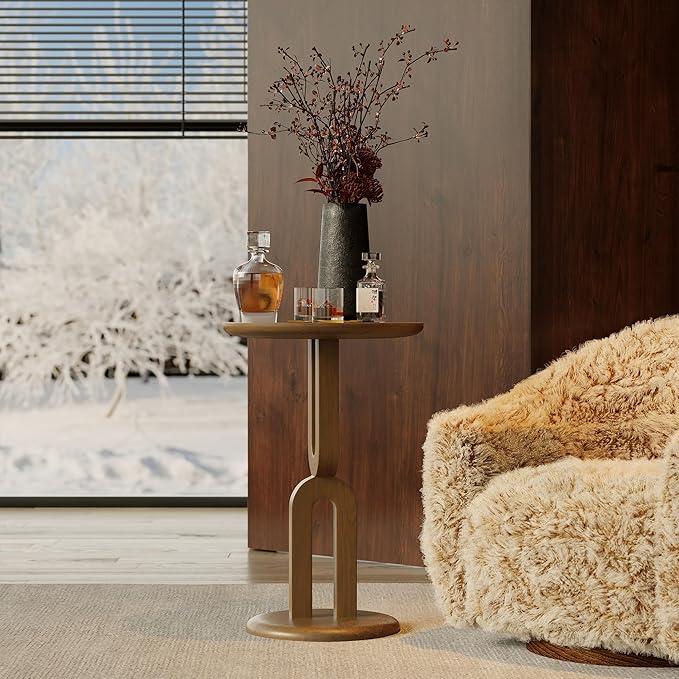 Solid Wood End Table with Sturdy U-Shaped Legs, Modern Side Table for Living Room & Bedroom, Natural Ash Wood, Easy Assembly (15.75" L x 15.75" W x 23.62" H)