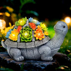 Solar Turtle Statue Garden Decor for Outside with Succulents and 7 LED Lights – 10.3 Inch Cute Lawn Ornaments for Patio, Porch, Balcony & Yard – Unique Birthday Gifts for Women Mom Grandma Wife
