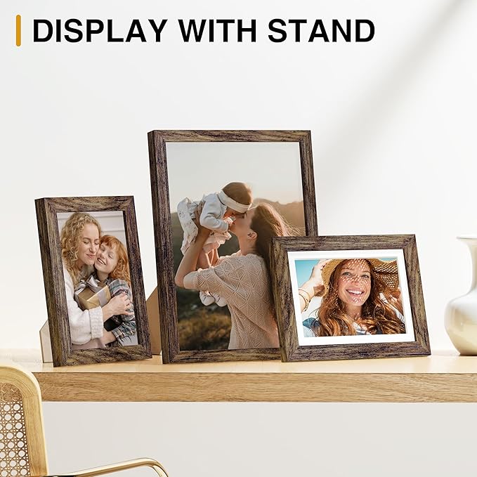 Vittanly 15 Pack Picture Frames Collage Wall Decor for Mounting or Tabletop Display, Gallery Frame Set for Family, Multi Sizes Including 3pcs 8x10, 6pcs 5x7, 6pcs 4x6, Brown