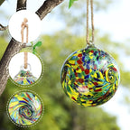 VCUTEKA Hanging Friendship Balls, Glass Ball Hand Made Witch Ball for Window Outdoor Garden Patio Décor, 6" Colorful Swirl