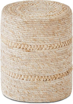Wimarsbon Natural Seagrass Foot Stool, Hand Weaving Round Ottoman, for Living Room, Outdoor Seat (Beige Corn)