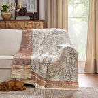 JINCHAN Boho Floral 100% Cotton Blanket 4-Layer Throw Blanket with Tassel Taupe and White Flower Butterfly Soft Luxury Rustic Farmhouse Decor Blanket for Couch Bed 60x80 inch All Season gift for women