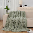 Esterra Chunky Knit Blanket Throw 50"x60", 100% Hand Knitted Chenille Throw Blanket, Cozy Soft Thick Cable Knit Throw Large Rope Knot Crochet Throw Blanket for Sofa Couch Bed, Sage Green