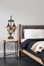 mozaist Turkish Table Lamp, Boho Lamp, 3 Globe Mosaic Desk Light, Decorative Tiffany Lampshade, Colorful Vintage Lamp for Bedroom, Living Room, Kids Room US Plug & E12 Socket, Mixed Mosaic