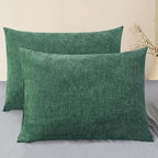 CaliTime Throw Pillow Covers Decorative 20 X 26 Inches Pack of 2 Cozy Chenille Standard Pillow Shams Cases for Couch Sofa Bed Living Room Home Dark Green