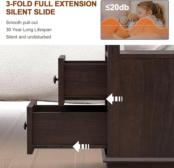 HIFYOBRO Narrow End Table with Flip Top Charging Station Set of 2, Side Table with 2 Drawers, Type-C & USB Port & Power outlets, Wooden Storage Cabinet for Living Room and Bedroom (Espresso)