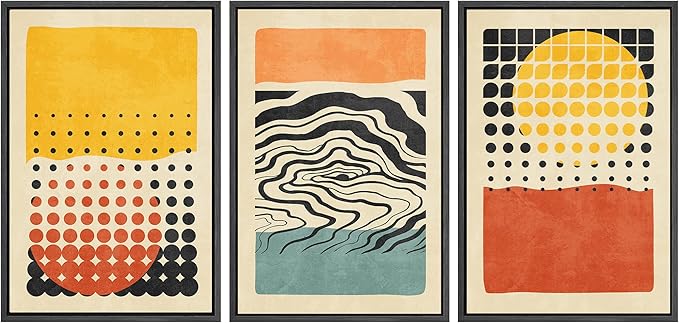 SIGNWIN Framed Canvas Print Wall Art Set Mid-Century Colorful Polygon Collage Abstract Geometric Illustrations Graffiti & Street Art Modern Art for Living Room, Bedroom, Office - 24"x36"x3 Black