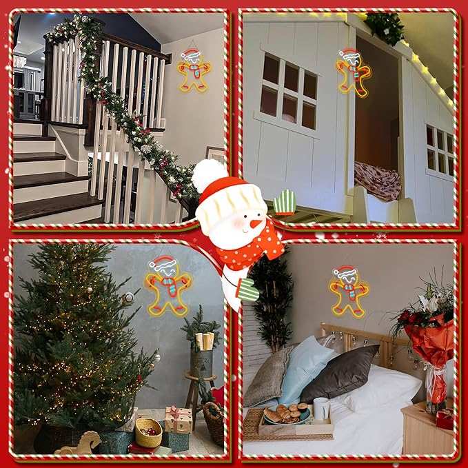 WLHOPE Gingerbread Man Neon Sign Santa Hat Neon Signs For Wall Decor Gingerbread Christmas Decorations Led Lights For Party Bar Club Bedroom Living Room Restaurant Shop Gifts USB Powered 16.14x12.6in