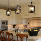 MO&OK Set of 3 Chandelier Vintage Pendant Light Fixture, Wood Color Farmhouse Wooden Metal Chandeliers, Open Frame Hanging Lighting for Diningroom,Bar,Entrance Hall,Kitchen Island H10.6 xD6.7