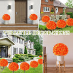 Yunlly Set of 2 Artificial Boxwood Topiary Ball Tree 27 Outdoor Boxwood Balls with Flower Faux Bush UV Resistance Fake Shrub Plant with Spike for Garden Porch Patio Decor (Fall Dark Orange,27x18inch)