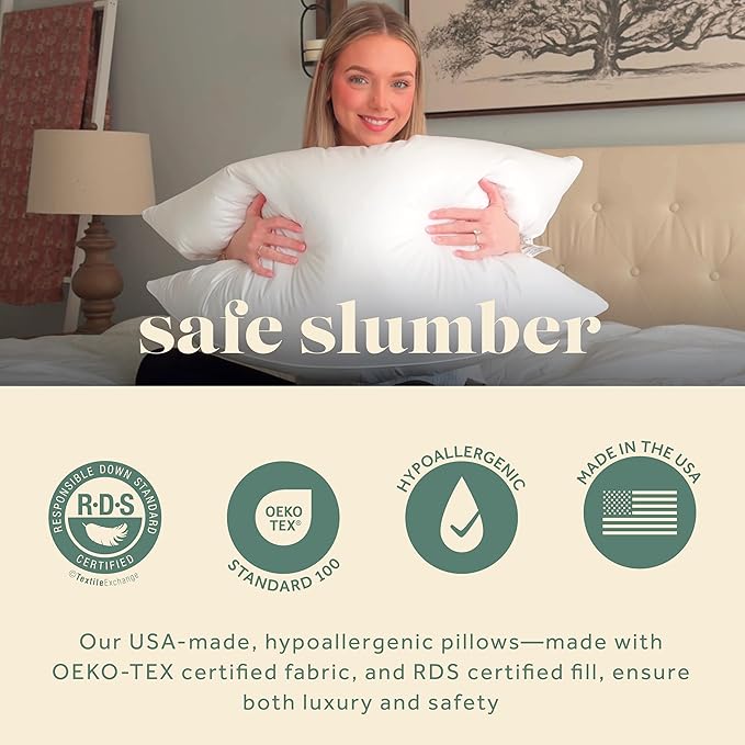 ComfyDown 50/50 Down Feather Blend ComfyDream Bed Pillow for Sleeping, Egyptian Cotton Cover, Made in USA, Queen Size (Queen)