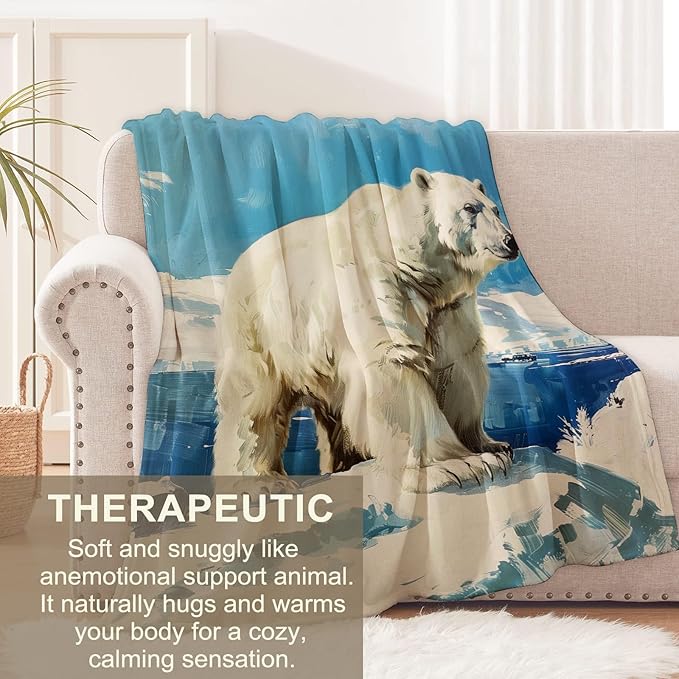 Polar Bear Blanket for Adults Kids, Flannel Polar Bear Blankets Gifts, Arctic Polar Bear Throw Blanket for Sofa Couch Bed Living Room Soft Warm Cozy Polar Bear Decor 80" x 60"
