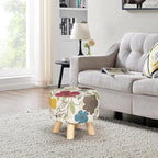 Asense Small Round Ottoman Foot Rest Stool Linen Padded Seat Footstool Ottoman with Anti-Slip Wooden Legs (Flower,Linen)