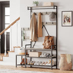 IDEALHOUSE Hall Tree with Bench and Shoe Storage Parent-Child Coat Rack Shoe Bench Industrial Coat Tree Entryway Large Organizer with Shoe Rack, Storage Cubbies, Hooks, and Top Shelf