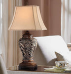 Barnes and Ivy Traditional Table Lamps 32.5" Tall Set of 2 Bronze Brown Carved Leaf Openwork Vase Tan Rectangular Shade Decor for Living Room Bedroom House Bedside Nightstand Home Office