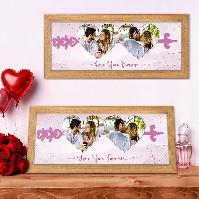 Gifts for Him/Her - Personalized Photo Frame with Love Design, Wall Mount or Tabletop Display, Romantic Gifts for Boyfriend Girlfriend Anniversary Birthday Valentine's