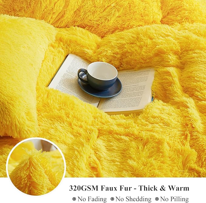 XeGe Luxury Faux Fur Throw, Yellow Soft 50x60 Fluffy Bed Blanket, Cozy Shaggy Plush Decorative Couch Throw, Cute Furry Fuzzy Lap Blanket for Kids Women Men Teen Girls Yellow