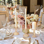 Mumufy 20 Pcs Glass Crystal Taper Candle Holders Clear Glass Candlestick Holder Fit 0.8 Inch Candles Crystal Decorative Candle Stand Centerpiece Table Wedding Dining Party (Gold)