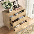 Evermagin 31.5W×29“H Large Fluted Nightstands Set of 2, 3 Drawer Light Wood Night Stand Bedside Table, Mid Century Modern Small Dresser for Bedroom, Natural Oak