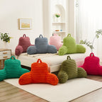 Faux Fur Fluffy Emerald Reading Pillow with Pockets, Luxury Striped Plush Decorative, Arm Rests and Back Surport for Bed Rest, Lounging on sofa, Standard