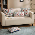 patdrea Designer Throw Pillow Covers Set of 4,Brilliant Vintage Red Tropical Linen with Floral Pattern Pillow Cover,Decorative Lumbar and Square Pillowcases Cushion for Bed Living Room Outdoor