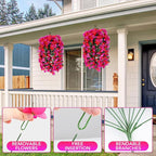 Artificial Bougainvillea Flowers for Outdoor Plant,4 pcs Faux Hanging Flowers Bougainvillea for Outside Decoration,Fake Silk UV Resistant Vines for Front Door Porch(Rose red+Fuchsia)