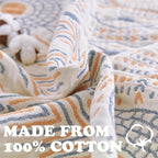 jinchan Boho 100% Cotton Muslin Queen Size 80x90 Throw Blanket Lightweight 4-Layer Orange Reversible Blanket Washable Breathable Geometric Striped Pattern Soft Comfy for Couch Bed Decor All Seasons