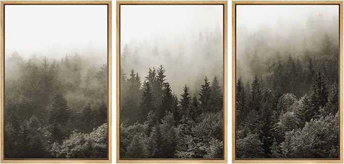 SIGNWIN Framed Canvas Print Wall Art Woodland Nursery Decor Set Fog & Mist Over Blue Pine Tree Forest Nature Modern Art Rustic Landscape Colorful for Living Room, Bedroom, Office - 24"x36"x3 Natural