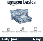 Amazon Basics Lightweight Microfiber Comforter Sets, 7 Pieces, Navy, Geometrics, Full/Queen