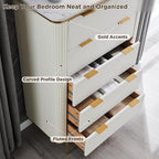 T4TREAM Fluted 5 Drawers Dresser for Bedroom, 48" Tall Modern Dresser Chest of Drawers, Gold Accents, Fluted Fronts, Wood Storage Dressers Organizer for Bedroom, Living Room, Off White