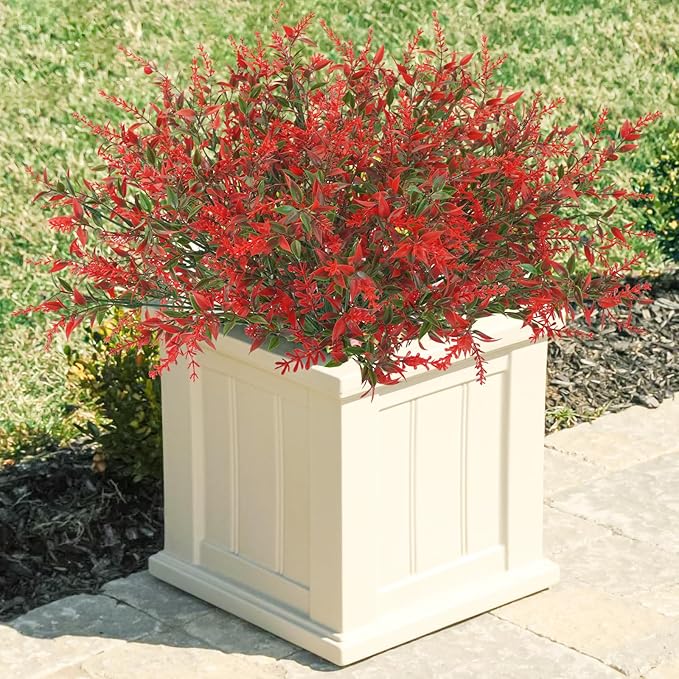 Krissing 80 Bundles Outdoor Lavender Flowers UV Resistant Artificial Flowers for Outdoor Fake Lavender Plastic Purple Plants for Outside Garden Patio Planters Window Box Porch Summer Decor (Red)