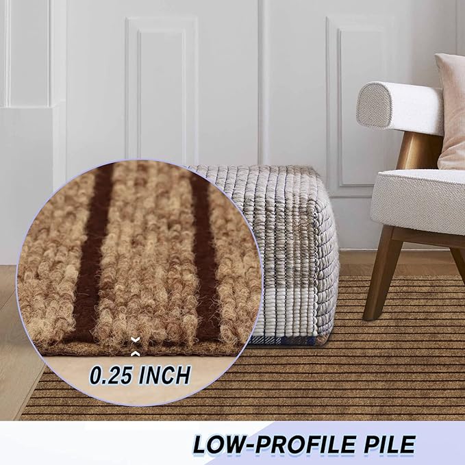 Custom Size Backed Non-Slip Area Rugs Runner, Easy Clean, Waterproof Runner Rugs for Hallway Entryway, Kitchen, Laundry, 3FT x 17FT, Brown Stripe