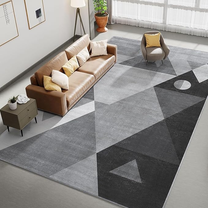 HOMFINE Washable Modern Area Rug - Geometric Style 10x14 Rugs for Living Room, Bedroom, Machine Washable Rug Soft Non Slip Non Shedding Area Rug - Grey, 10'x14'