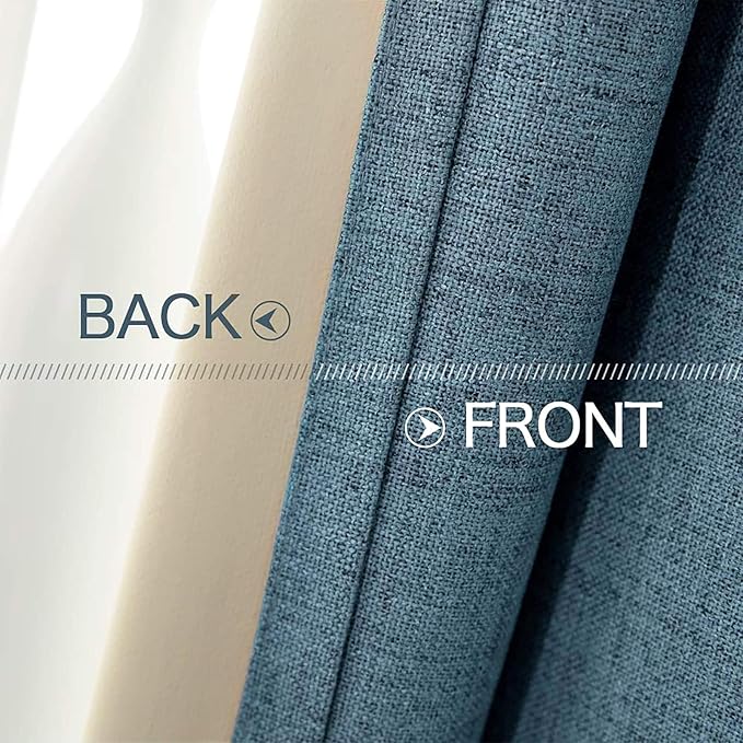 MIULEE Linen Texture Curtains for Bedroom Solid 100% Blackout Thermal Insulated Dusty Blue Curtains Grommet Room Darkening Drapes Luxury Decor for Living Room Nursery 52x45 Inch (2 Panels)