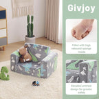 Toddler Chair Kids Couch, 2-in-1 Toddler Soft Sherpa Couch Fold Out Armchair with Removable Cover, Convertible Reading Chair Toddler Sofa for Kids, Glow in The Dark Plush Grey Dinosaur