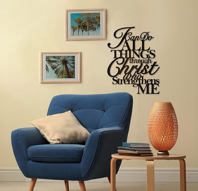 I Can Do All Things Through Christ Wall Decor Metal Art,17"X13" Philippians 4 13 Wall Art Christ Home Decor I Can Do All Things Through Christ Who Strengthens Me Religious Christian Metal Wall Art Scripture