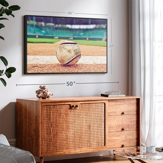 ElephantStock Baseball In Stadium Wall Art - Horizontal Framed Canvas - 1-Piece Living Room Wall Decor - Car Photography Canvas Print - Brown and Beige Decor for Wall - 40" X 27"