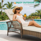 VIVIJASON Outdoor Wicker Chaise Lounge Chair Set of 2, All-Weather PE Rattan Cushioned Patio Lounger Chairs, 6-Position Adjustable Outside Pool Sunbathing Recliner with Armrest & Pillow, Beige