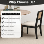 Westice Rattan Dining Chairs Set of 2, Farmhouse Natural Dining Room Chairs with Upholstered Cushion, Wood Armless Chairs for Kitchen/Restaurant, Black