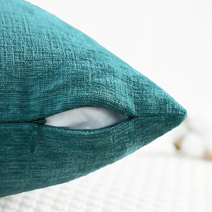 CaliTime Throw Pillow Covers Decorative 26 X 26 Inches Pack of 2 Cozy Chenille Cushion Cases for Couch Sofa Bed Living Room Home Teal