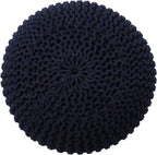 REDEARTH Round Pouf Foot Stool Bean Bag Ottoman - Cable Knitted Cord Boho Pouffe - Poof Accent Bean Bag - Handmade by Artisans for Living Room - Bedroom (19.5"x19.5"x14") - Navy Blue