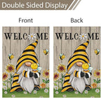 Welcome Summer Gnome Garden Flag Spring Summer Bee Sunflower Yard Flag 12x18 Double Sided Burlap Daisy House Flag for Rustic Seasonal Outside Outdoor House Decoration (ONLY FLAG)