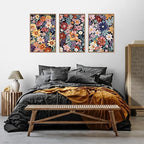HLNIUC Boho Floral Framed Canvas Wall Art,Colorful Wildflower Landscape Wall Decor Set of 3(16”x24”)Rustic Bohemian Style Flower Art Print,Modern Botanical Floral Wall Painting for Living Room Bedroom