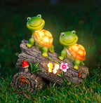 Garden Turtle Figurines Outdoor Decorations, Solar Powered Sweet Frog Face Turtles Resin Statue with 4 LED Lights, Garden Art Spring Fall Winter Christmas Decor for Patio Lawn Yard