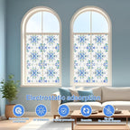 Window Privacy Film Stained Glass Decorative Window Tint for Home Room Decor Static Cling Frosted Window Film Blackout Bathroom Bedroom Car Renter Friendly (Blue&Purple Hydrangea Flower)