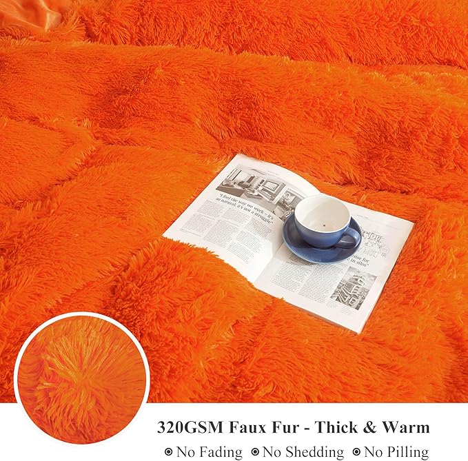 XeGe Luxury Faux Fur Bed Blanket, Orange Soft 60x90 Fluffy Throw, Shaggy Plush Decorative Blanket, Cute Furry Fuzzy Bed Throw for Bedroom Living Room Sofa, Orange, 60x90