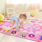 Kids Rugs for Playroom Bedroom Classroom Nursery, Non-Slip and Washable Rugs for Children Toddlers Girls, Educational and Fun Rug Carpets with ABC Alphabet Animals Shapes, 5x7, Pink