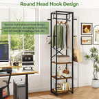 IBUYKE Coat Rack with Shelves, Freestanding Hall Tree with 3 Shelves and 8 Hooks, Industrial Clothes Stand for Entryway, Hallway, Bedroom, Rustic Brown UTMJ088H