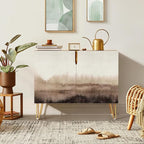 SIGNWIN Sideboard Buffet Cabinet, Kitchen Storage Cabinet with 2 Doors, Brown Pastel Watercolor Landscape, Cupboard Console Table for Dining Room - 35" L x 18" W x 29" H